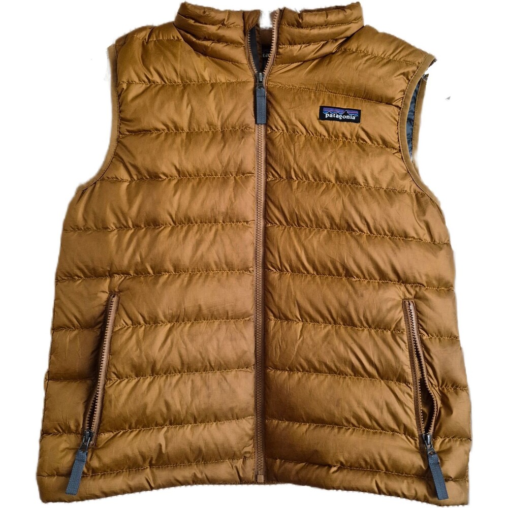 Patagonia Down Vest Boy's Size M/10 Brown Windproof Water Resistant Outdoor Trek